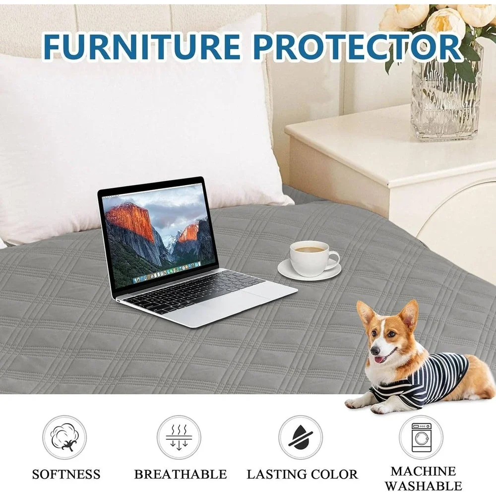 Grey Reversible Quilted Furniture Protector Pet Mat 30x70 Sofa Cover Car Seat